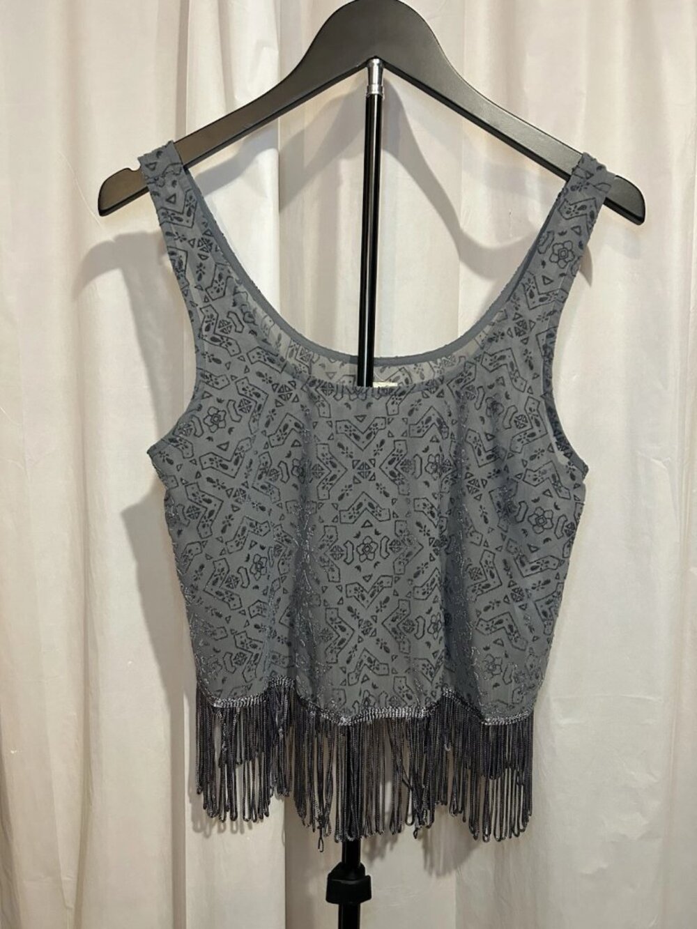 Hollister Tank Top Womens XS Gray Crop Top Fringe